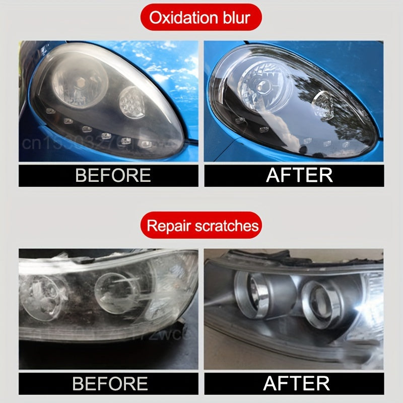 Car Headlight Restoration Kit - Quick-Fix Polish Liquid for Oxidation & Yellowing, Easy-to-Use Sponge Applicator, Enhances Night Visibility & Safety, PE Material