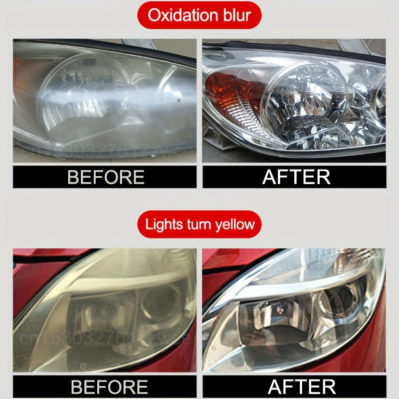 Car Headlight Restoration Kit - Quick-Fix Polish Liquid for Oxidation & Yellowing, Easy-to-Use Sponge Applicator, Enhances Night Visibility & Safety, PE Material